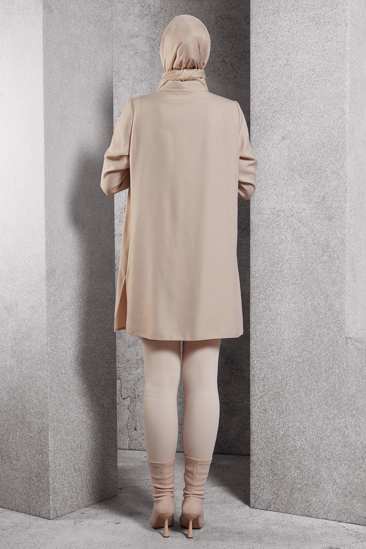 Tesettür giyim EKRU GÖMLEK YAKA TUNİK 45102