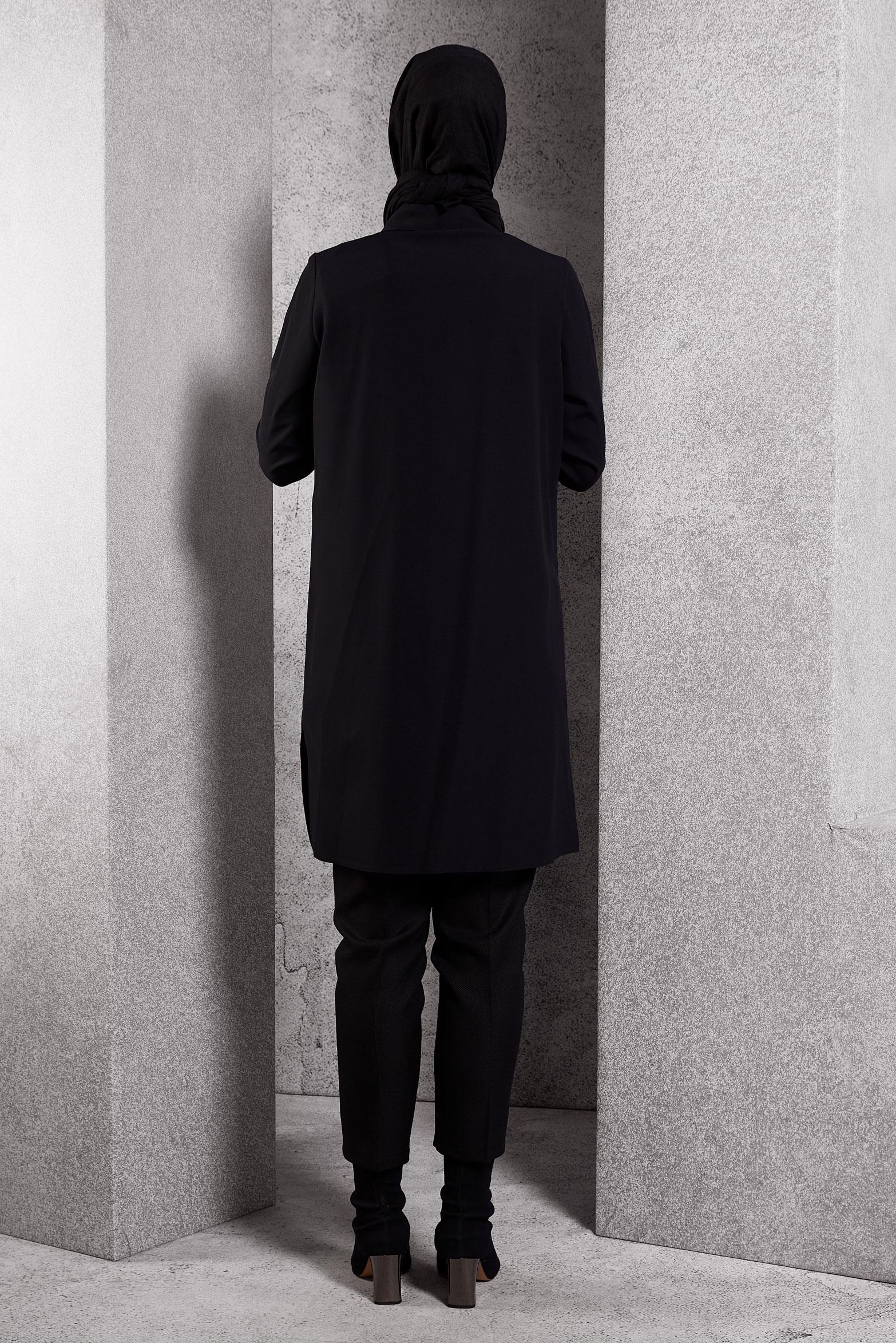 Tesettür giyim SİYAH GÖMLEK YAKA TESETTÜR TUNİK 45103