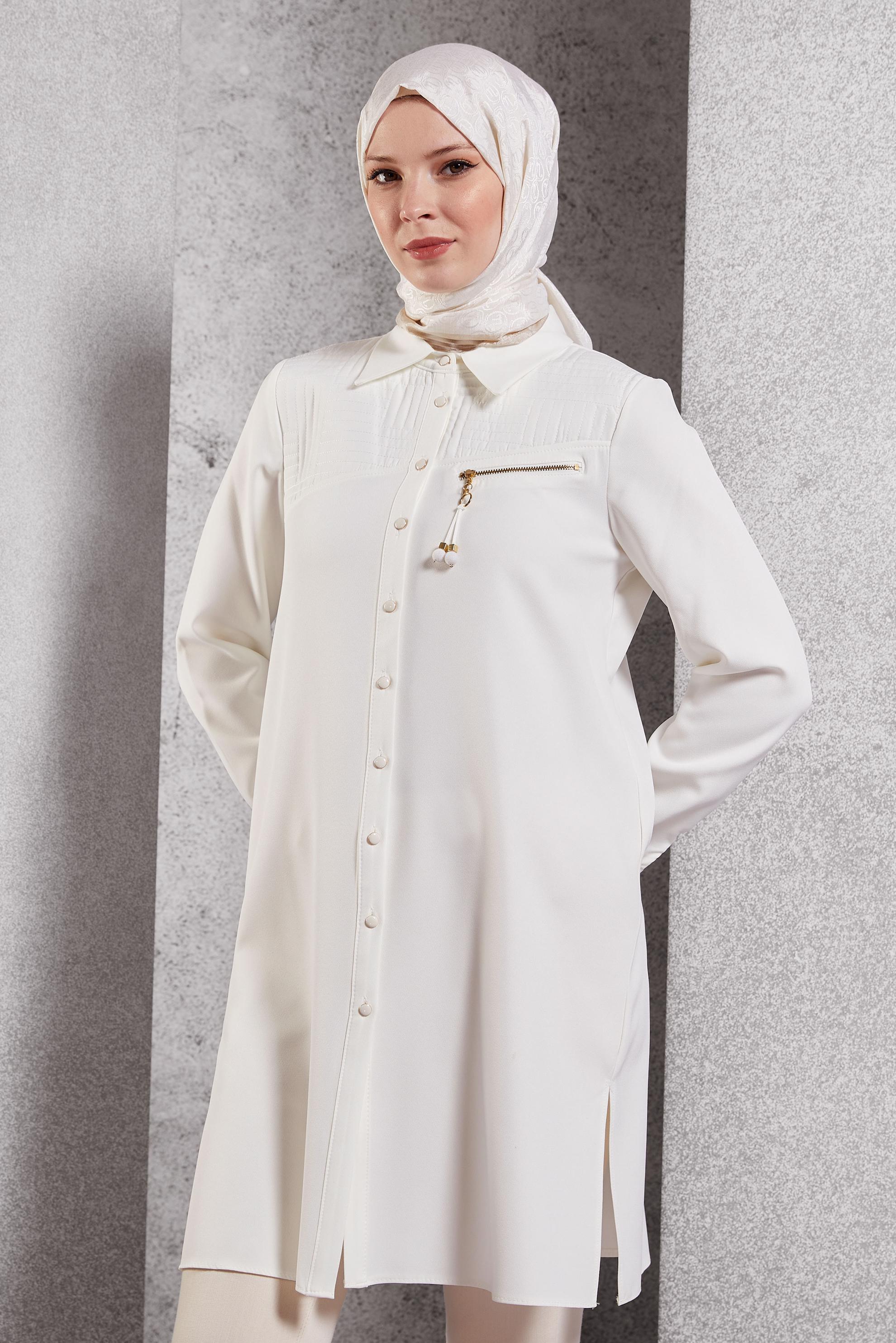 Tesettür giyim BEYAZ GÖMLEK YAKA TESETTÜR TUNİK 45103