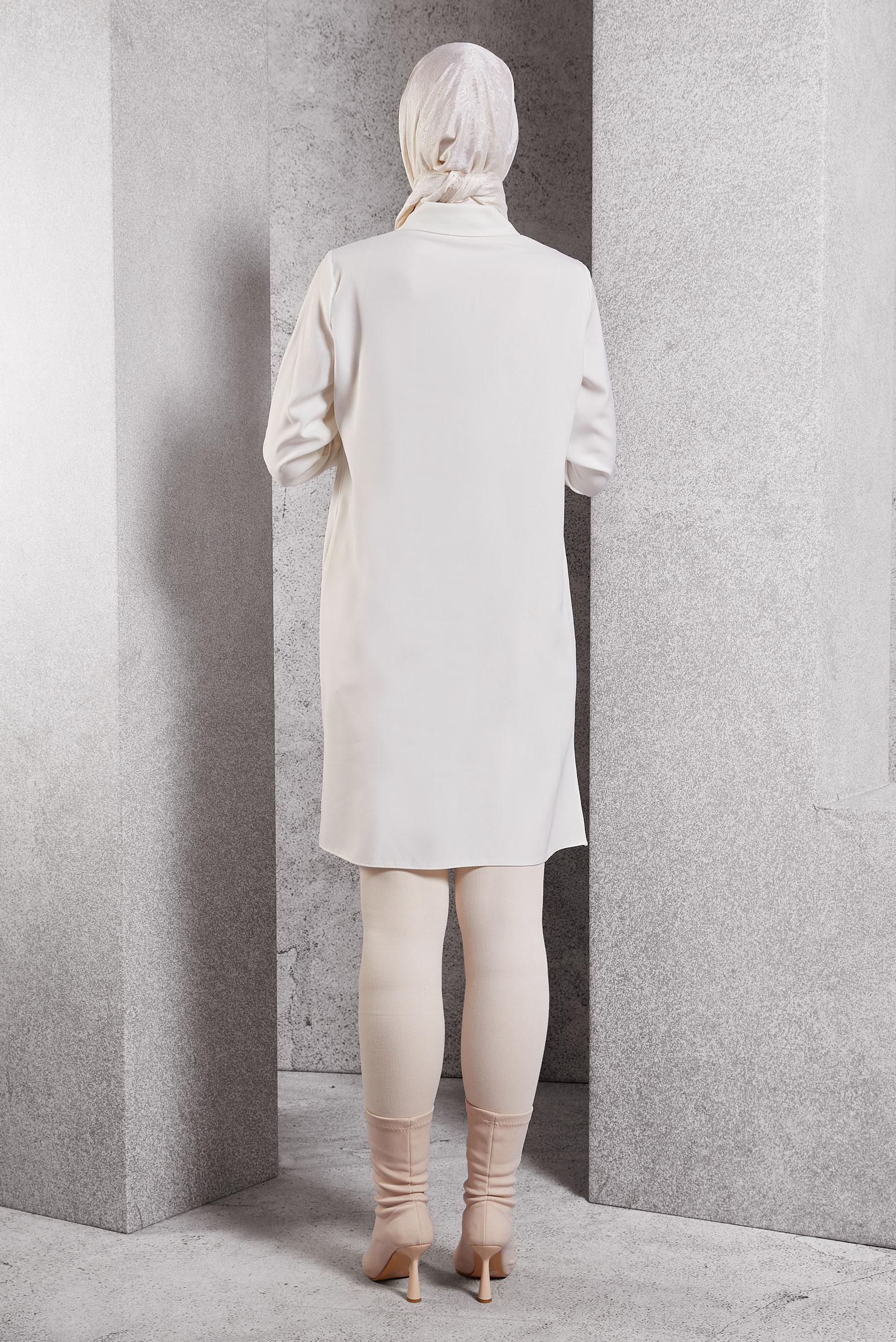 Tesettür giyim BEYAZ GÖMLEK YAKA TESETTÜR TUNİK 45103