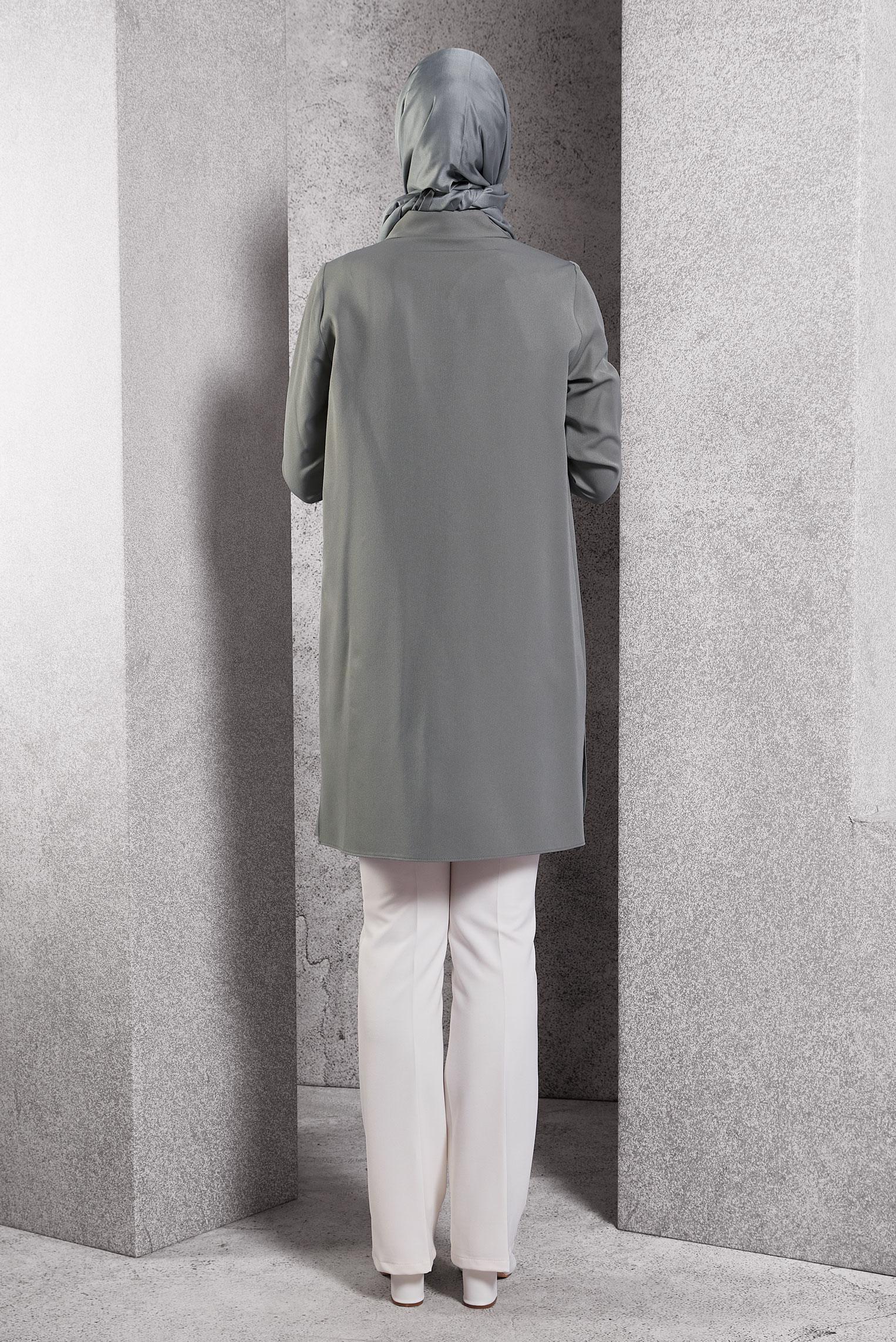 Tesettür giyim GRİ GÖMLEK YAKA TESETTÜR TUNİK 45103