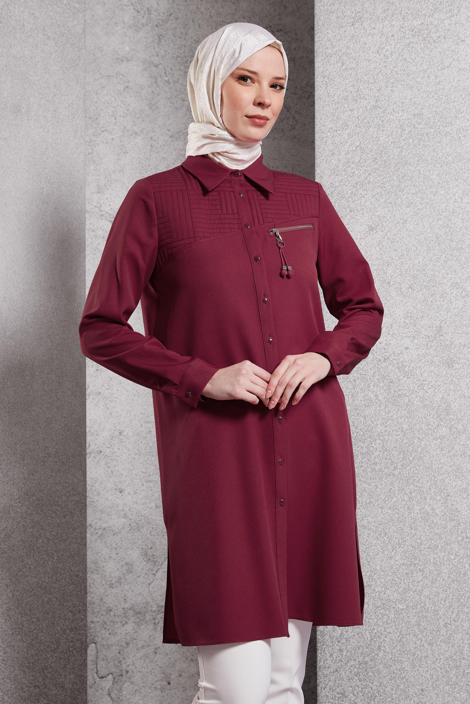Tesettür giyim FUŞYA GÖMLEK YAKA TESETTÜR TUNİK 45103