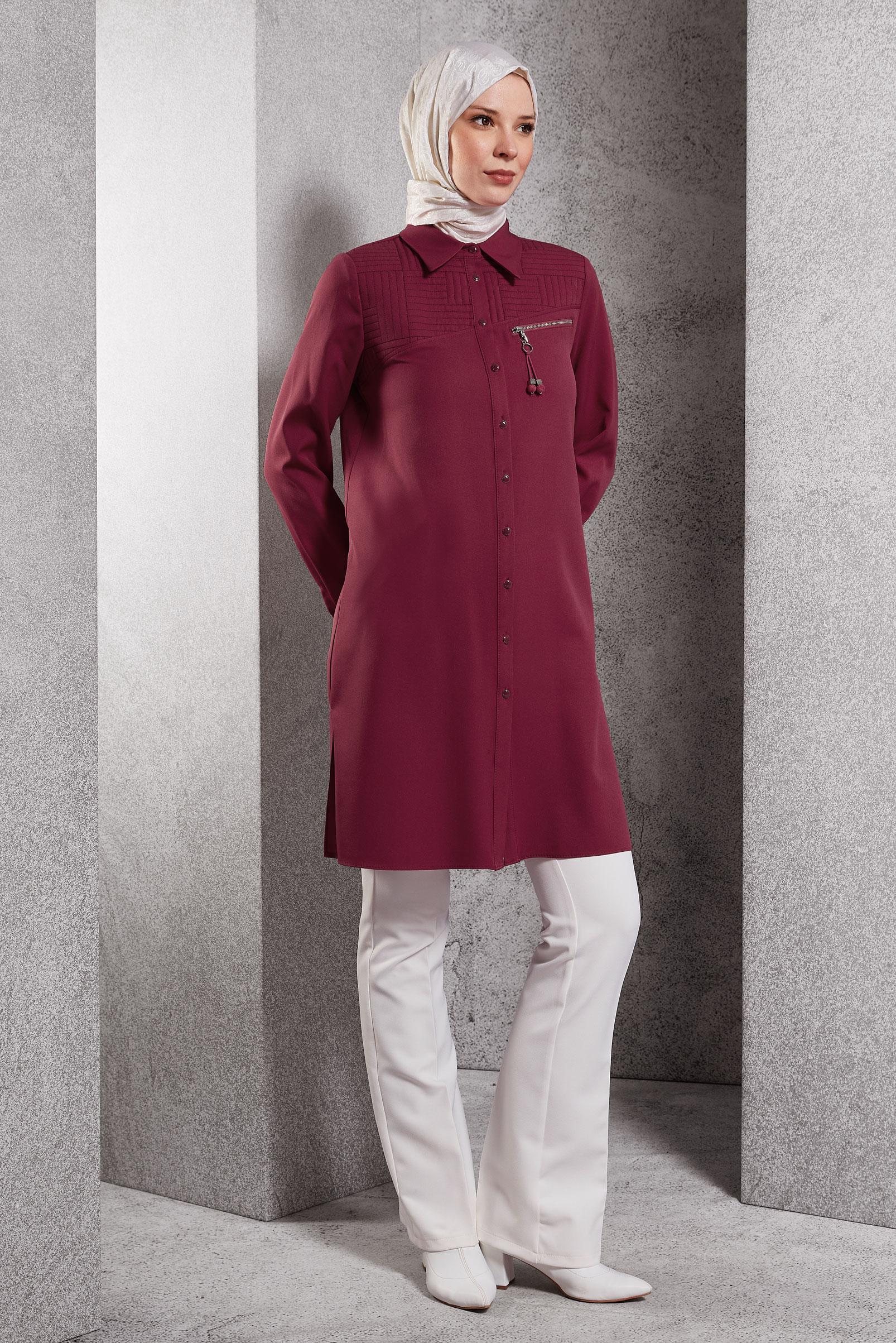 Tesettür giyim FUŞYA GÖMLEK YAKA TESETTÜR TUNİK 45103
