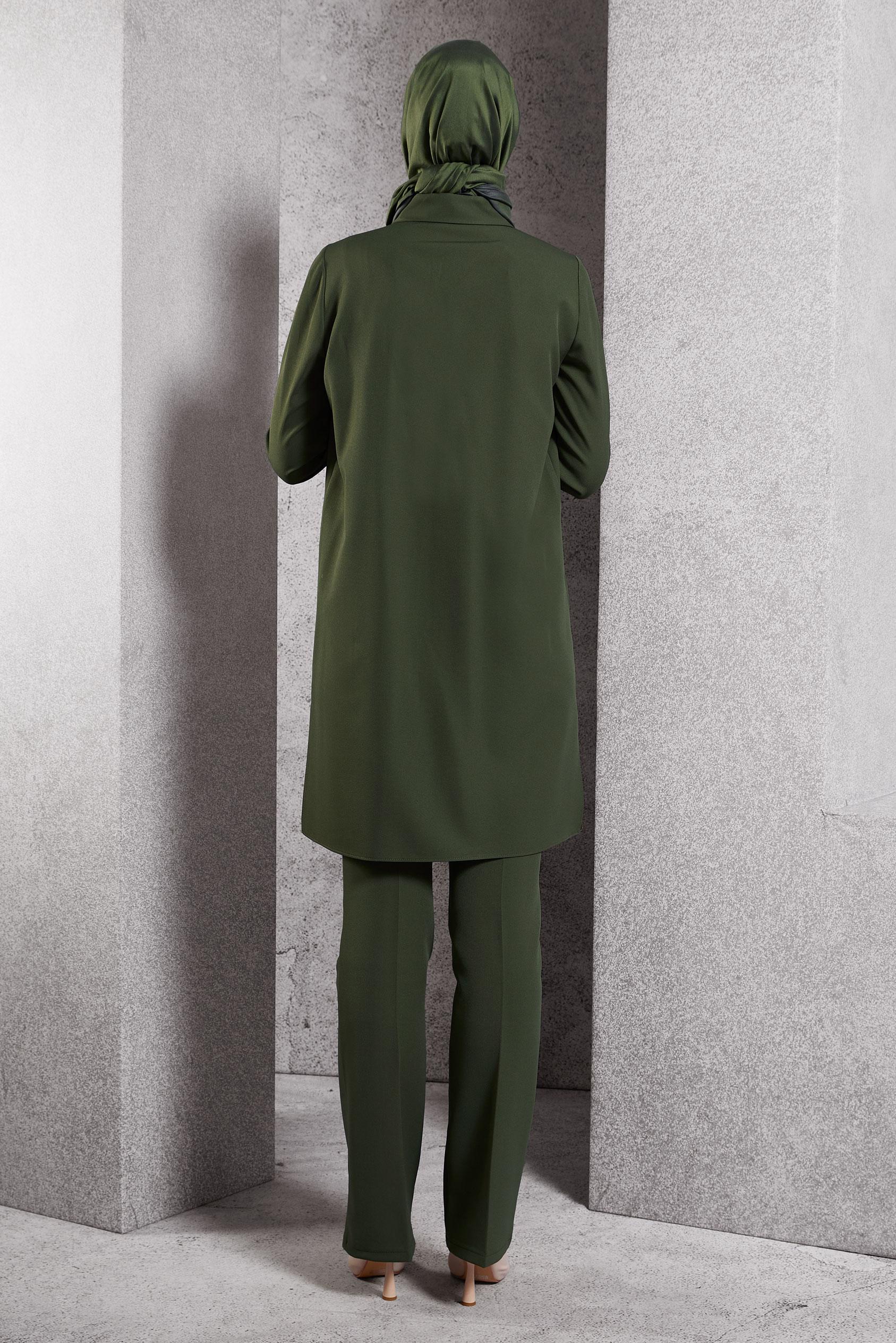 Vêtements hijab VERT TUNIQUE MODESTE À COL CHEMISE 45103