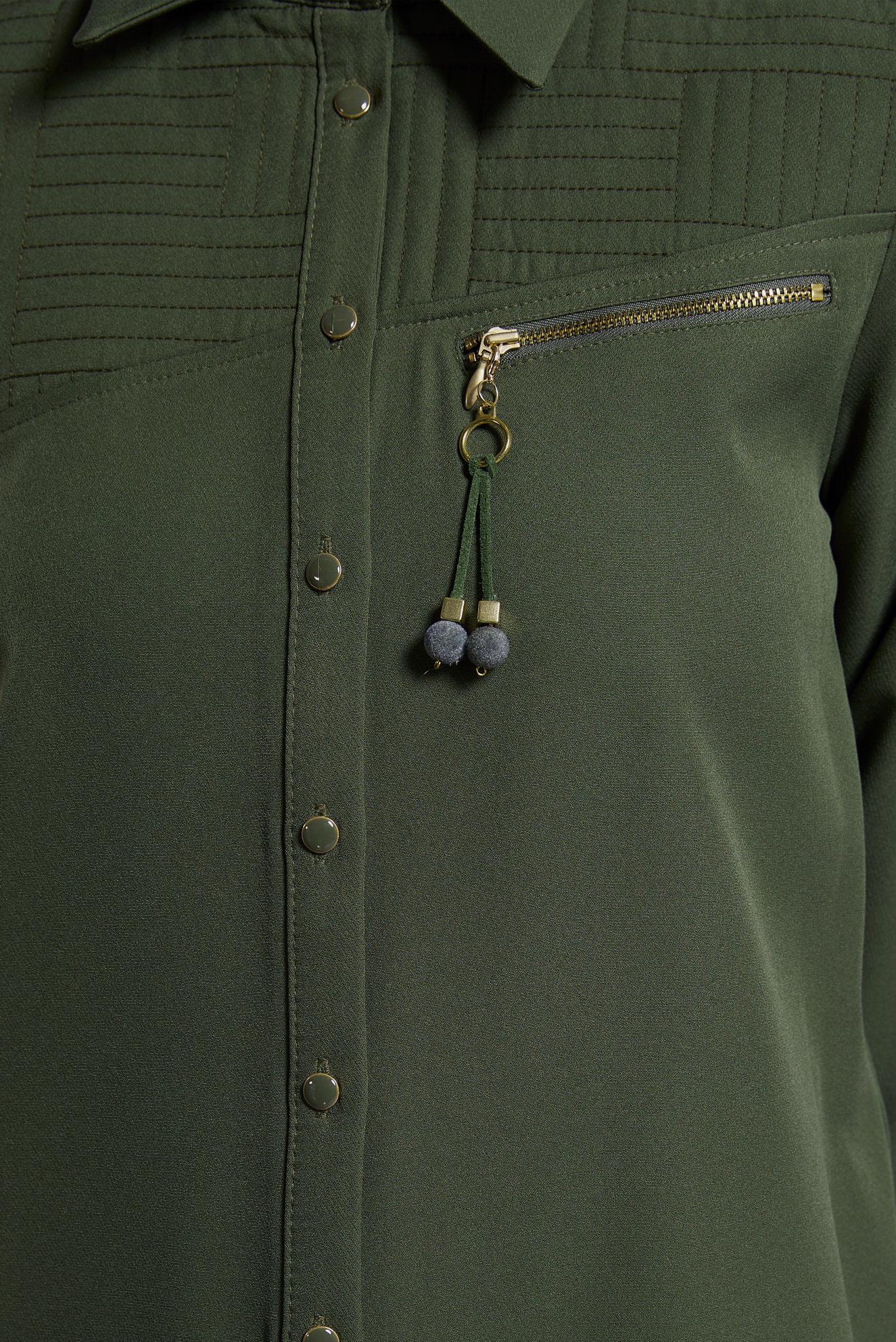 Vêtements hijab VERT TUNIQUE MODESTE À COL CHEMISE 45103