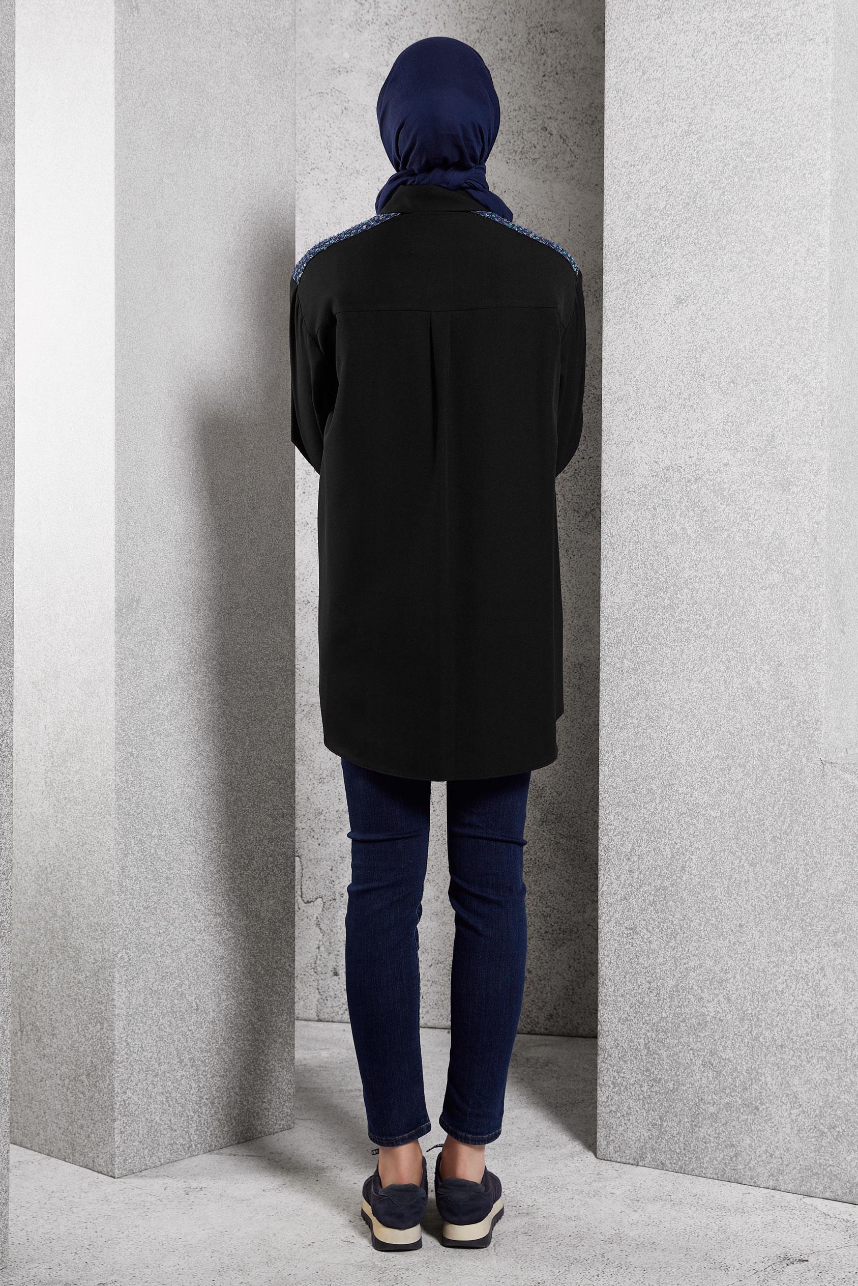 Tesettür giyim SİYAH PUL PAYETLİ TESETTÜR TUNİK 45104