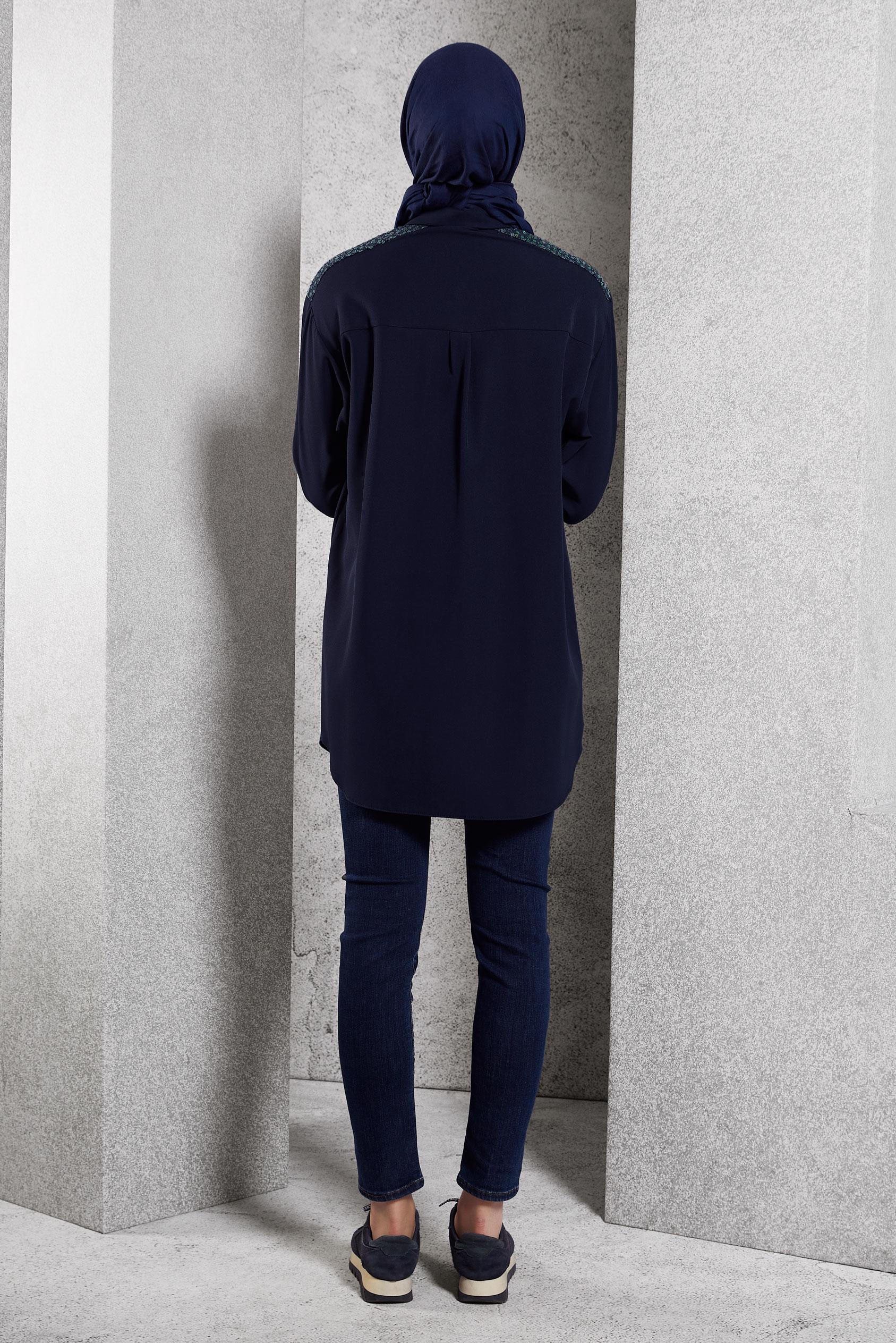 Tesettür giyim LACİVERT PUL PAYETLİ TESETTÜR TUNİK 45104