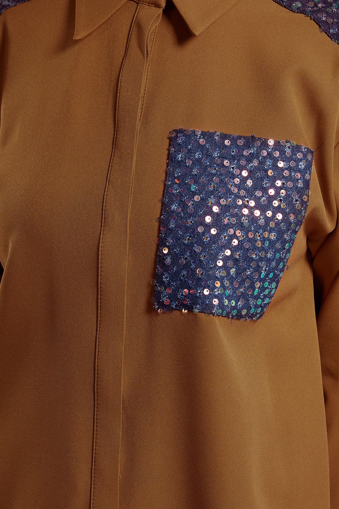 Tesettür giyim SARI PUL PAYETLİ TESETTÜR TUNİK 45104