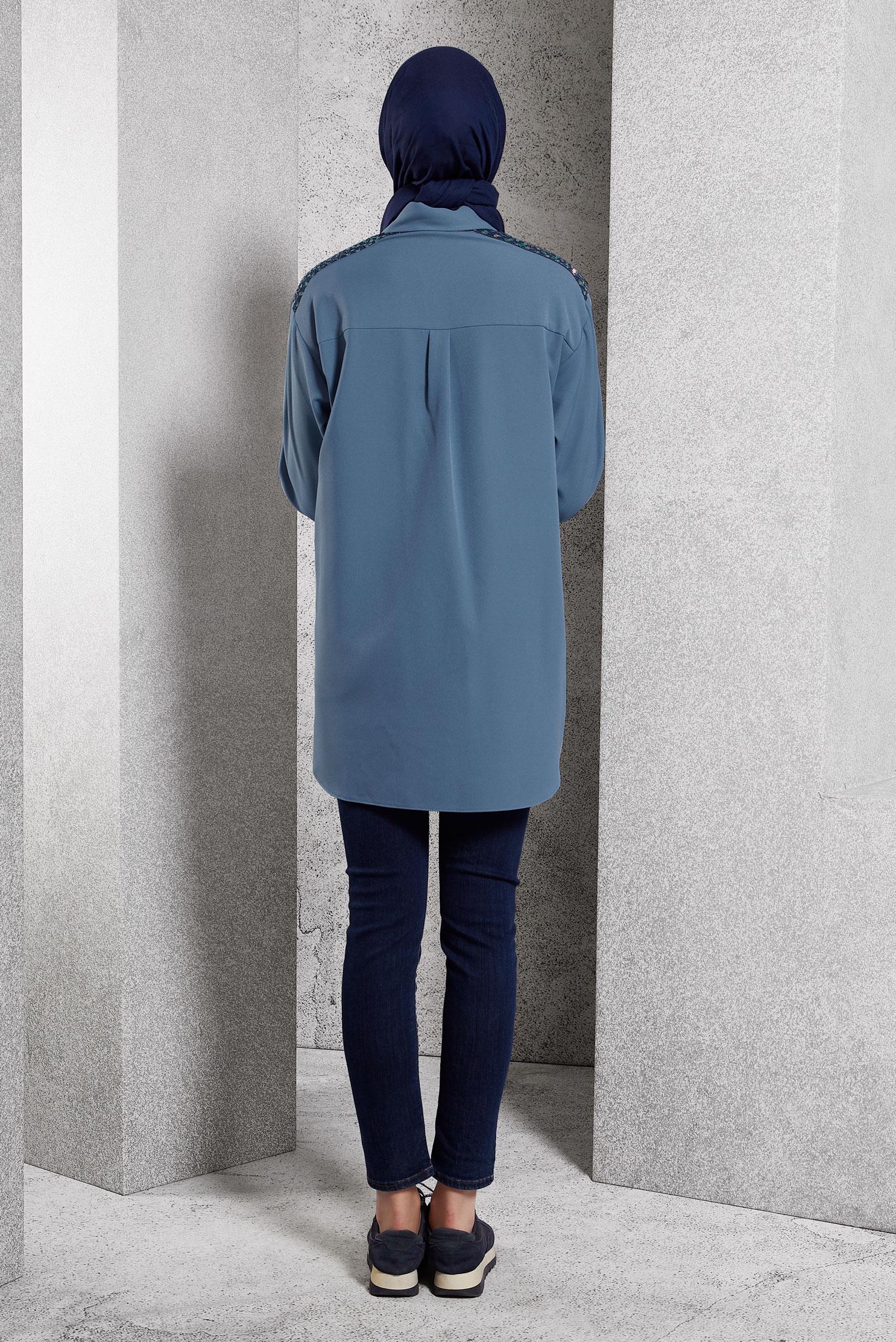 Tesettür giyim MAVİ PUL PAYETLİ TESETTÜR TUNİK 45104