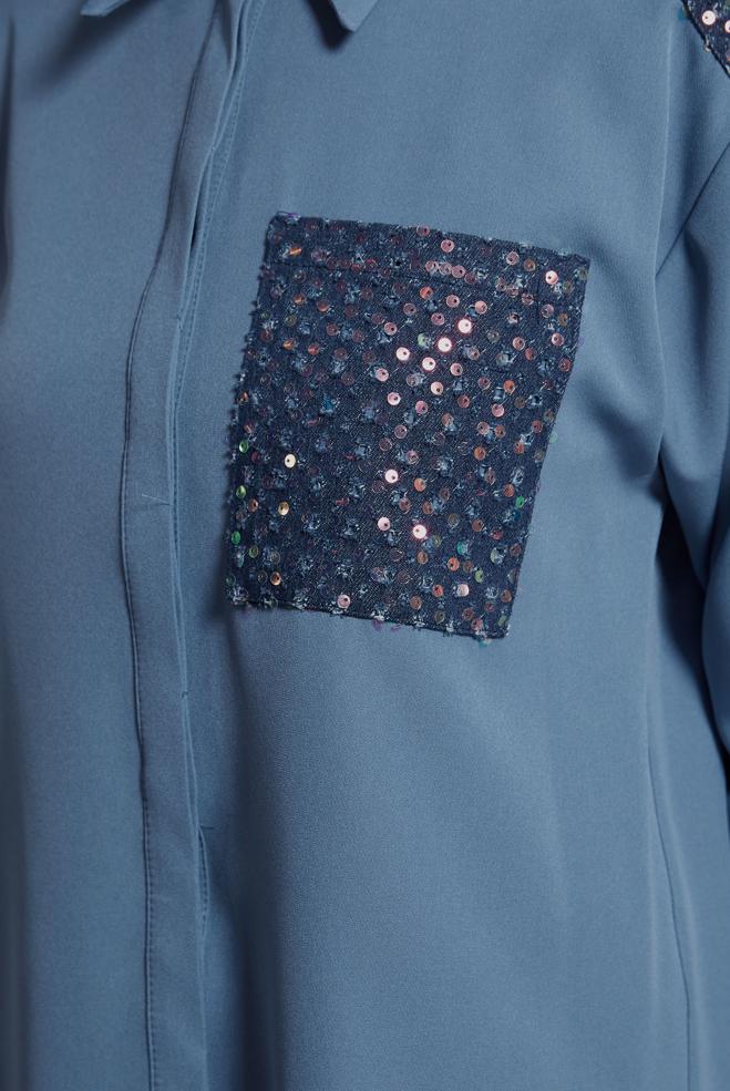 Tesettür giyim MAVİ PUL PAYETLİ TESETTÜR TUNİK 45104 - ALVİNA