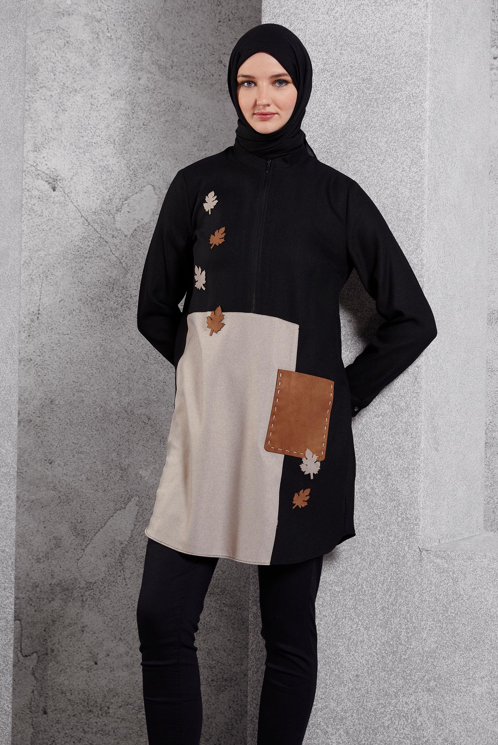Vêtements hijab NOIR TUNIQUE BICOLORE 45105