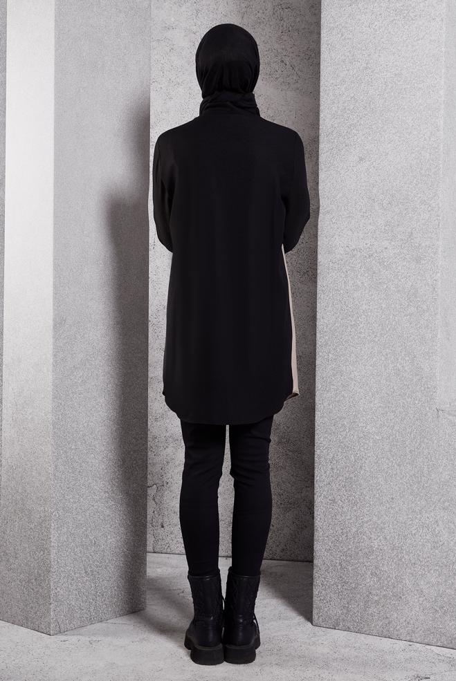 Tesettür giyim SİYAH RENK BLOKLU TUNİK 45105 - ALVİNA