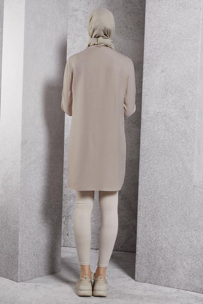 Tesettür giyim BEJ RENK BLOKLU TUNİK 45105 - ALVİNA