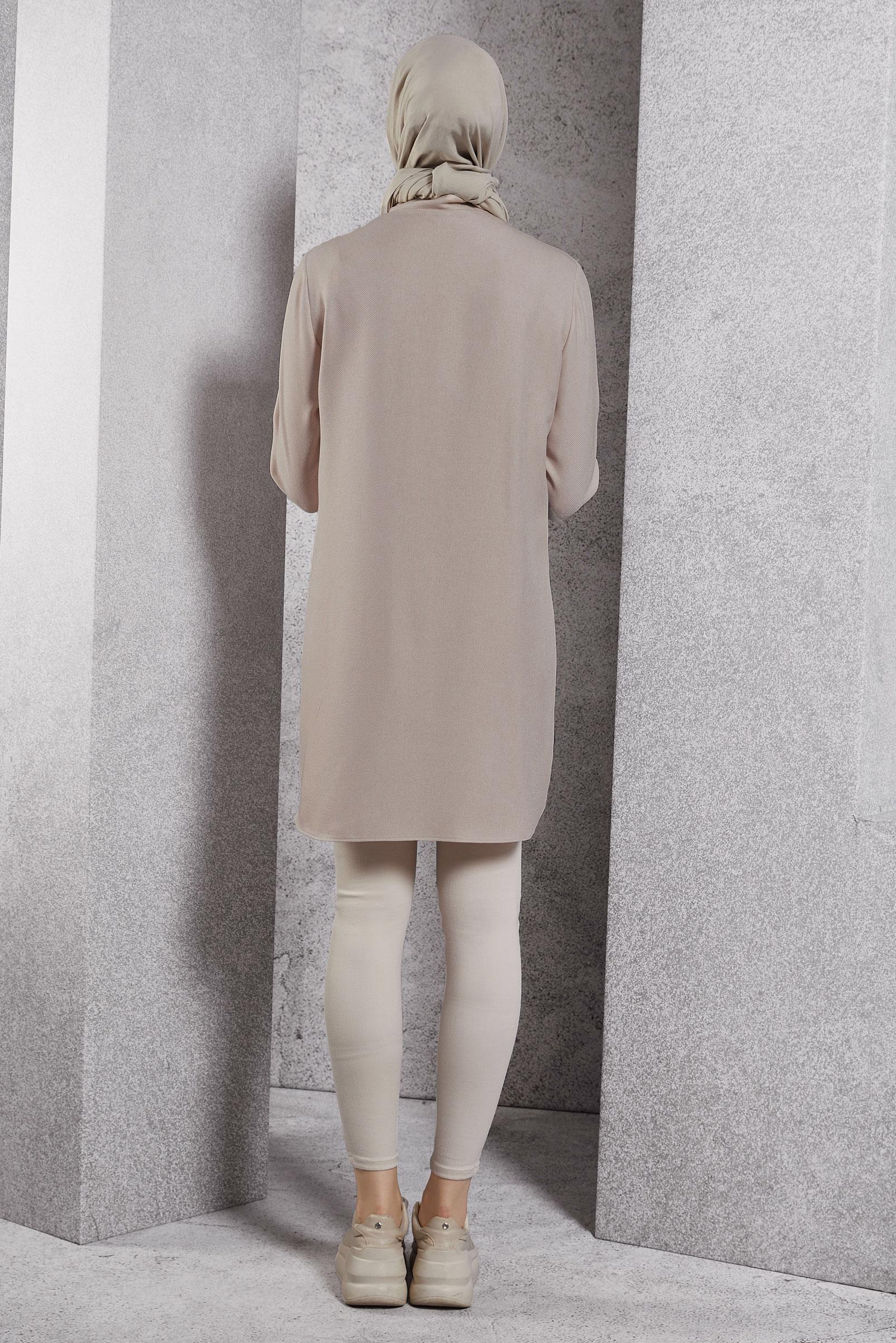 Tesettür giyim BEJ RENK BLOKLU TUNİK 45105