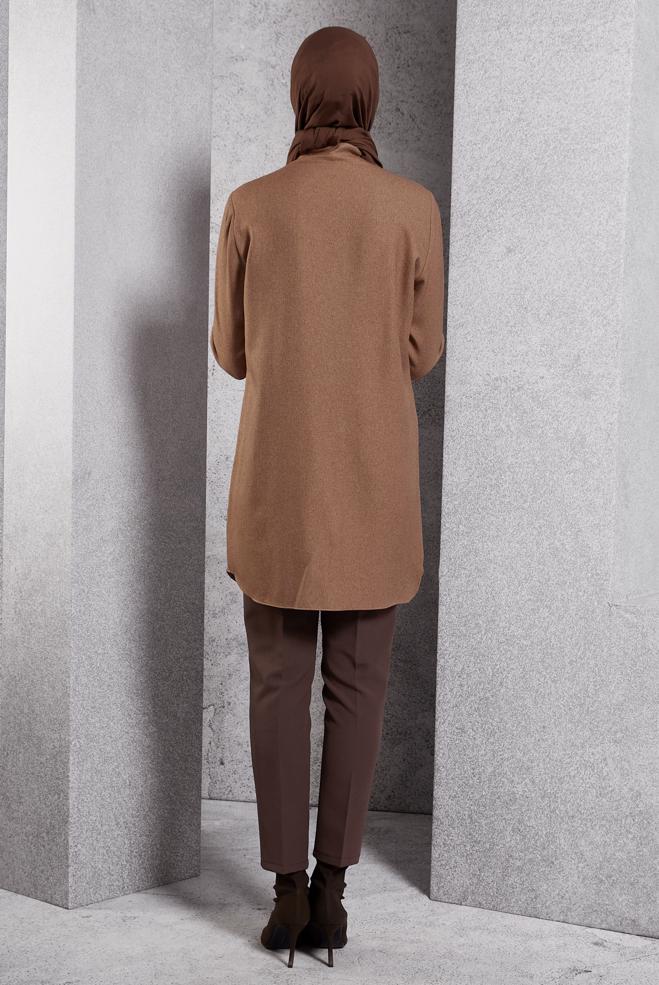 Tesettür giyim TABA RENK BLOKLU TUNİK 45105 - ALVİNA