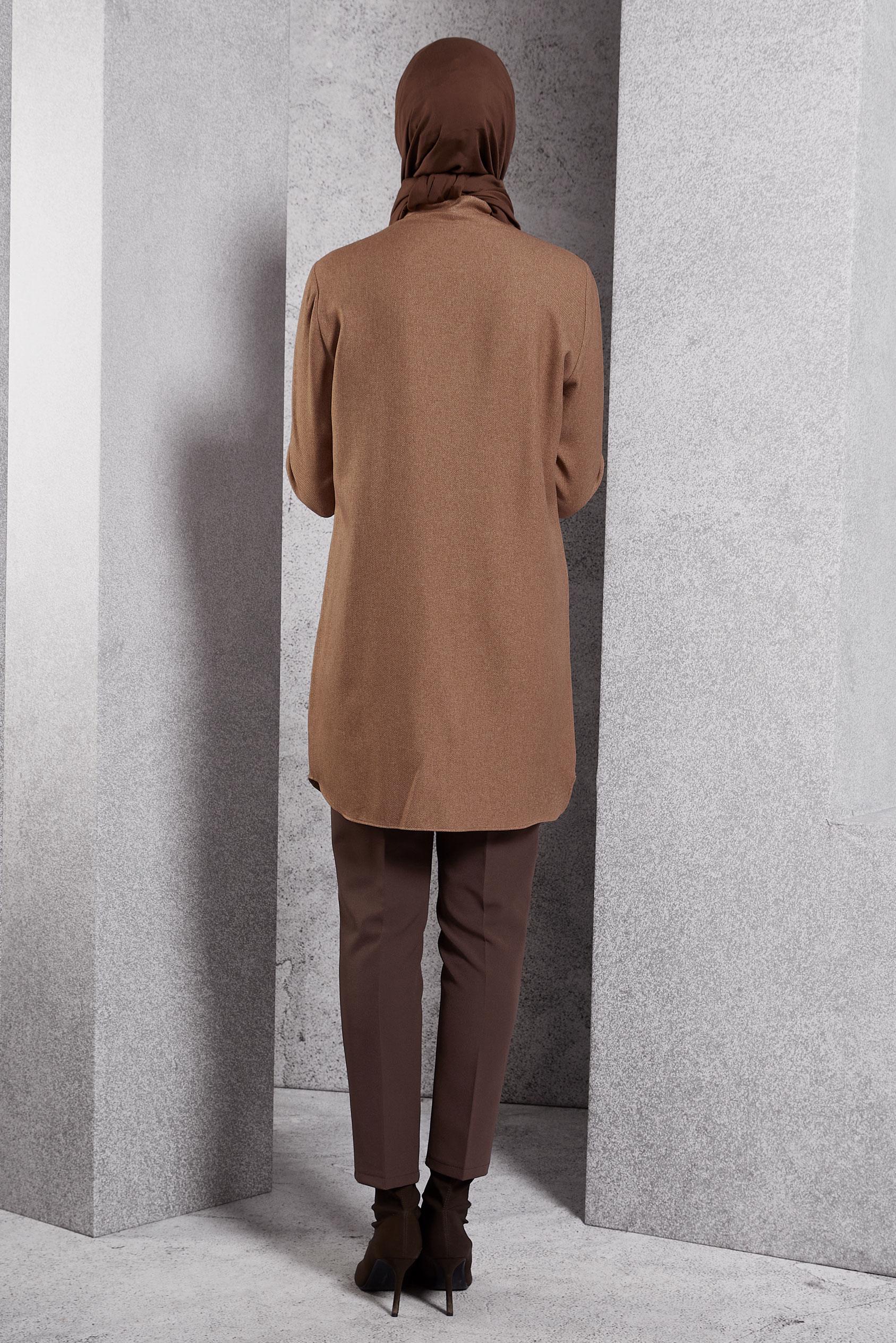 Tesettür giyim TABA RENK BLOKLU TUNİK 45105