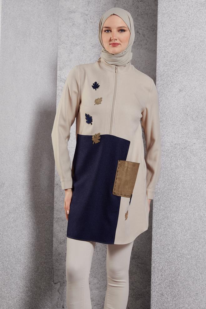 Vêtements hijab ÉCRUE TUNIQUE BICOLORE 45105 - ALVİNA