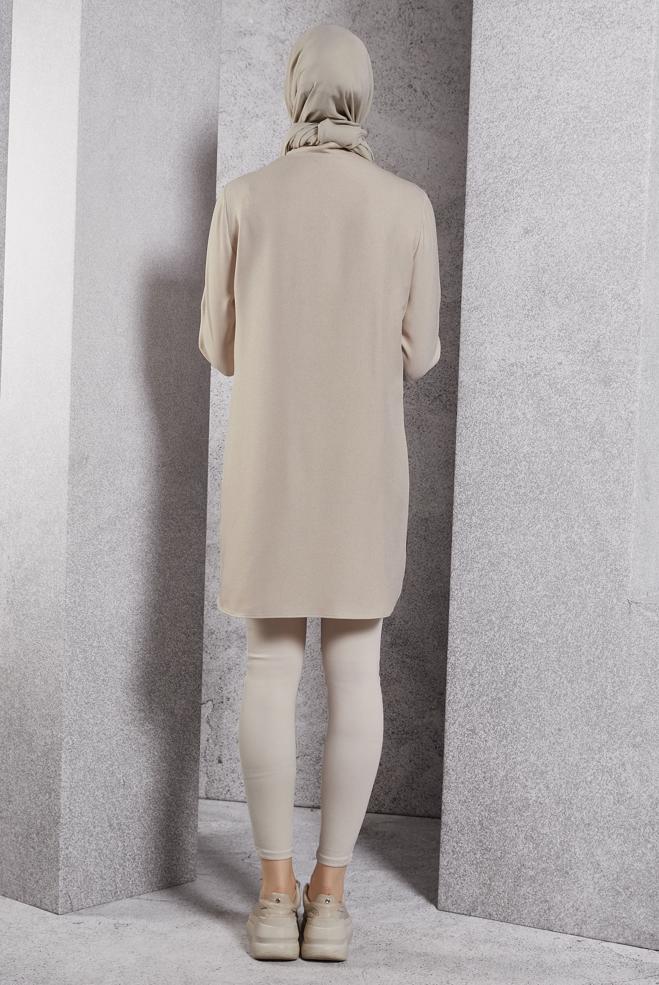 Vêtements hijab ÉCRUE TUNIQUE BICOLORE 45105 - ALVİNA