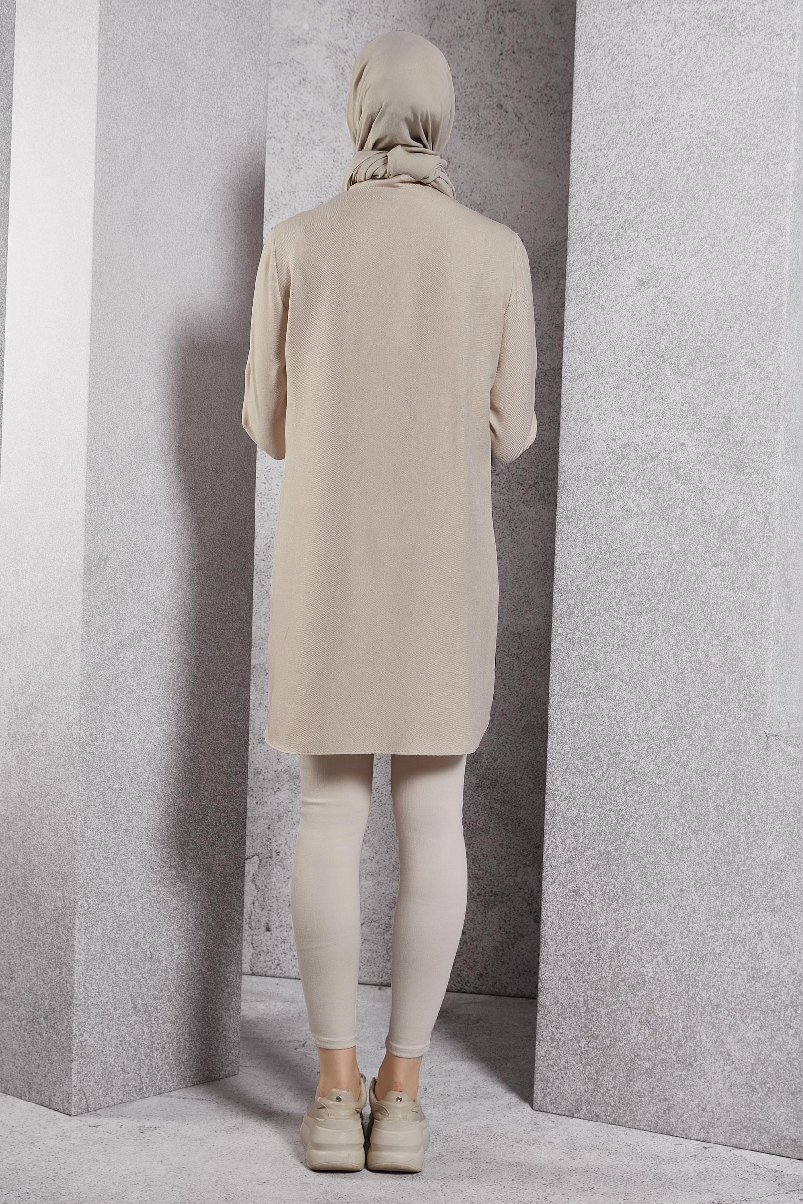 Tesettür giyim EKRU RENK BLOKLU TUNİK 45105