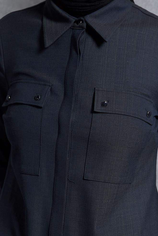 Tesettür giyim LACİVERT GÖMLEK YAKA TESETTÜR TUNİK 45115 - ALVİNA