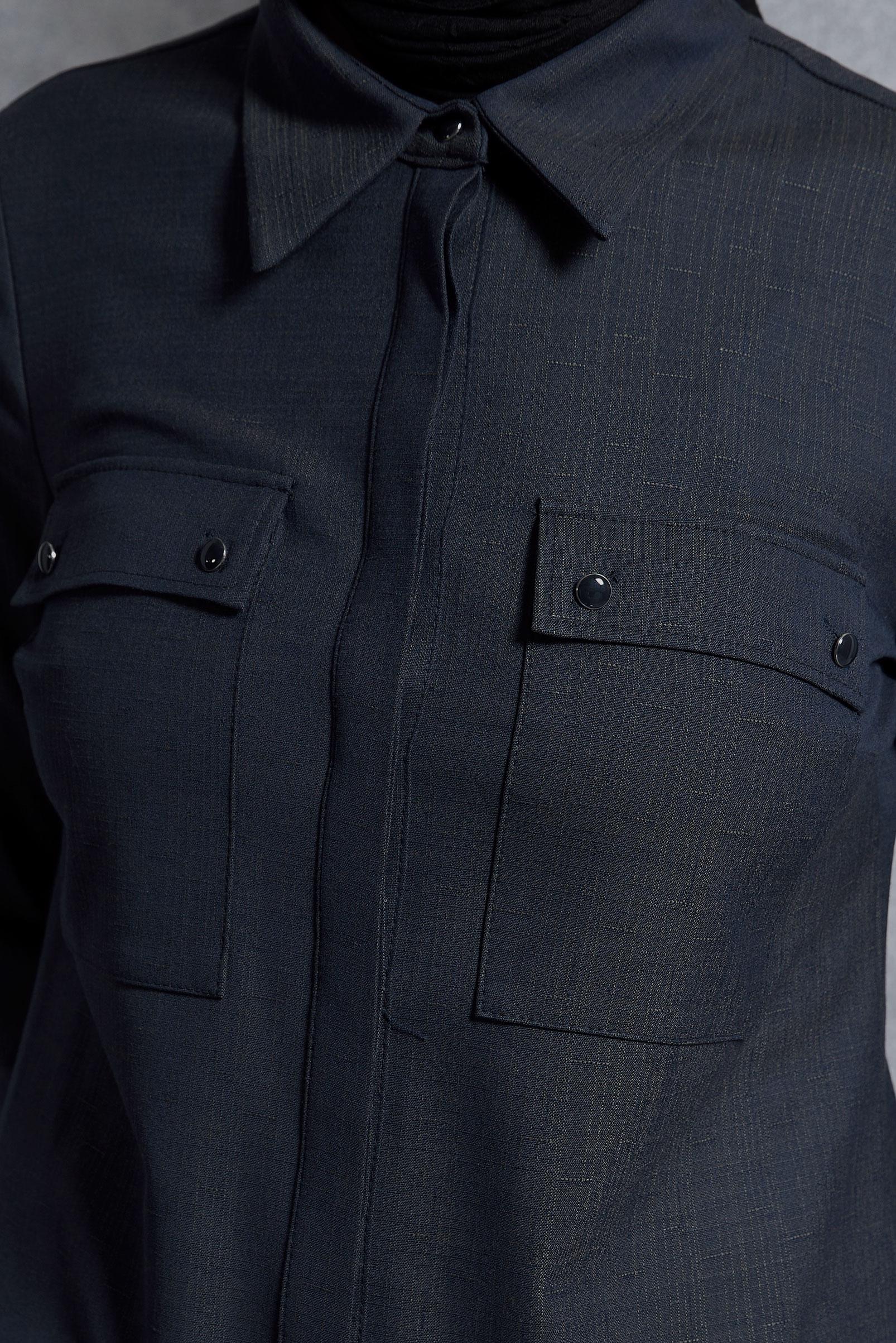 Tesettür giyim LACİVERT GÖMLEK YAKA TESETTÜR TUNİK 45115