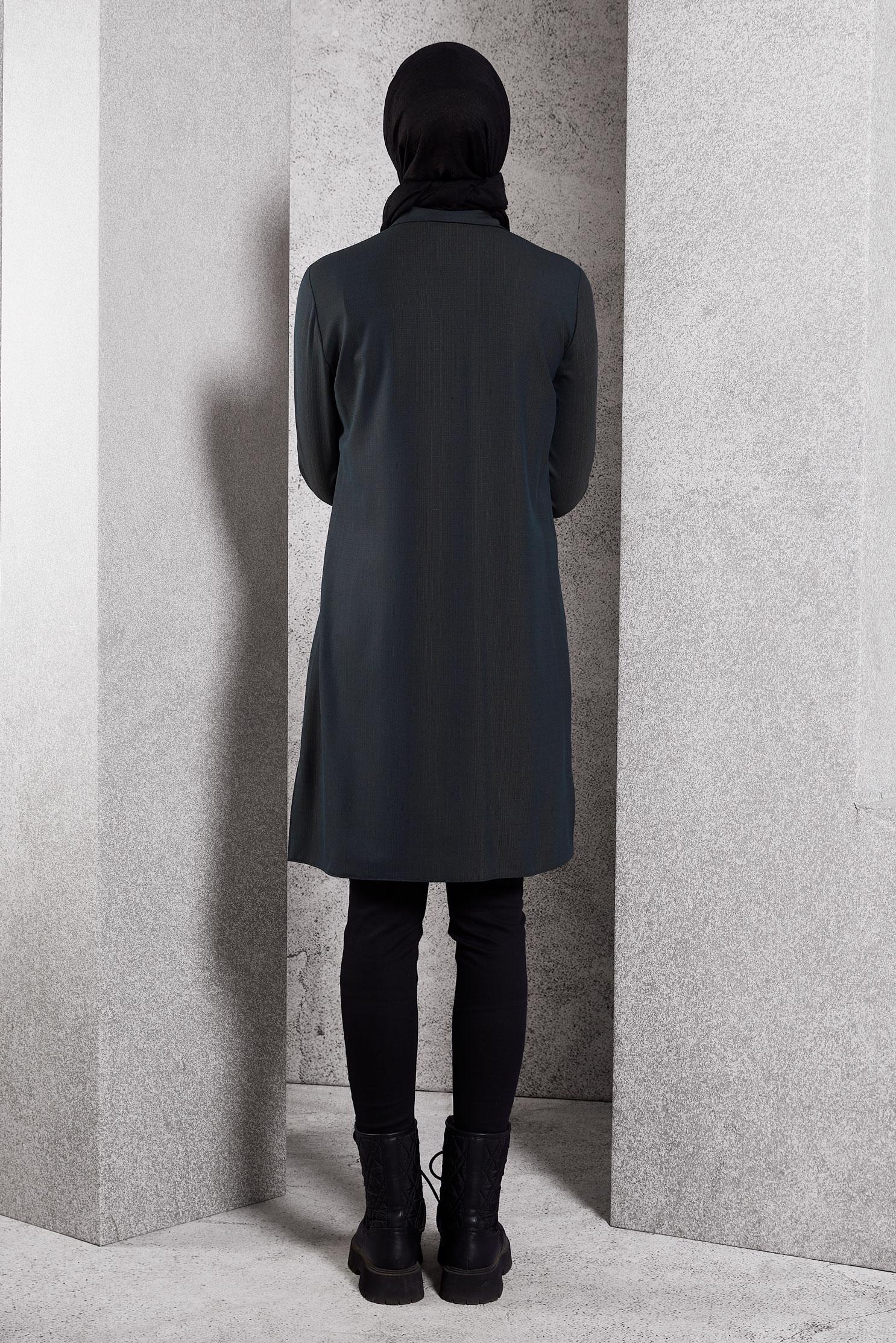 Tesettür giyim MAVİ GÖMLEK YAKA TESETTÜR TUNİK 45115