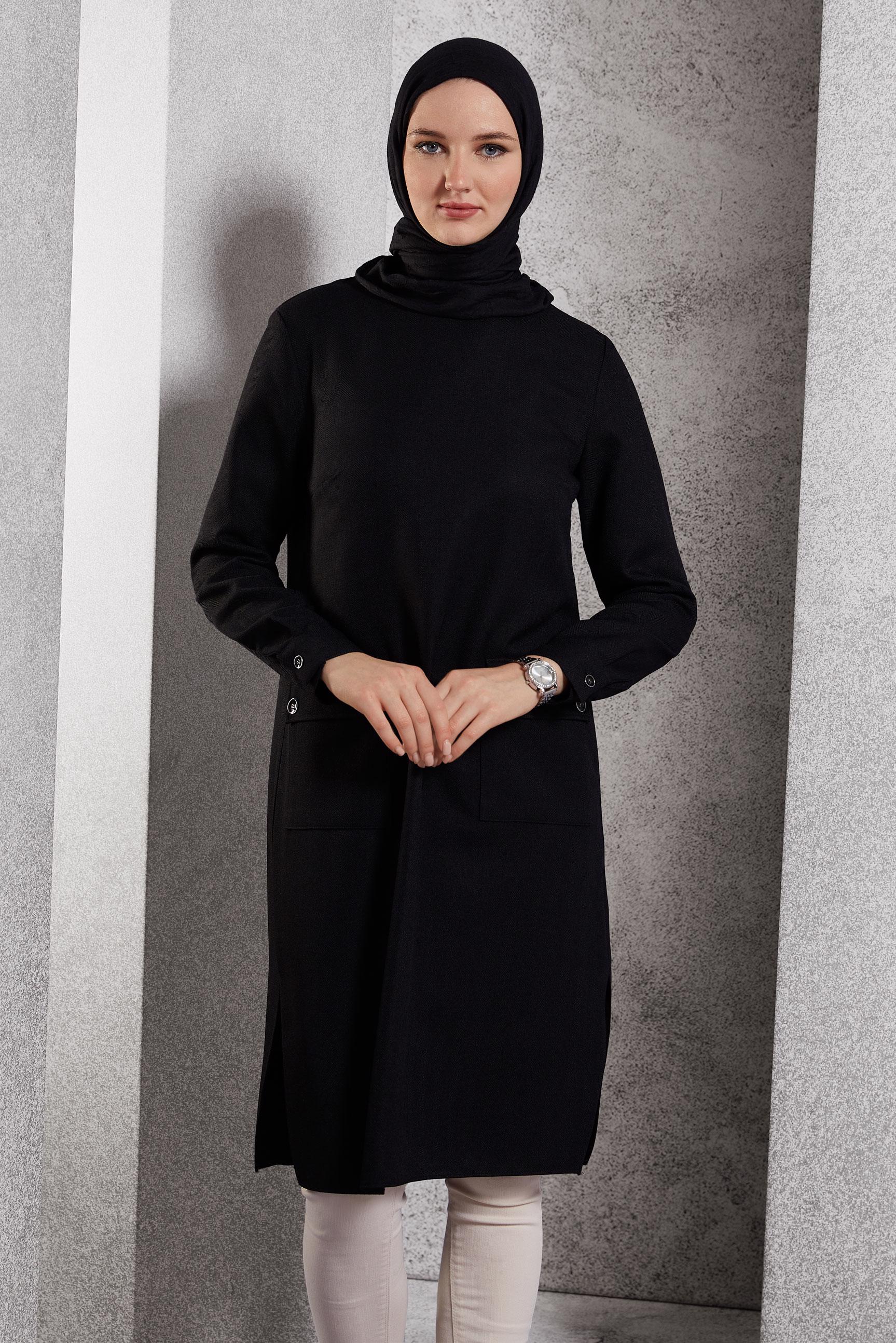 Tesettür giyim SİYAH UZUN TESETTÜR TUNİK 45116