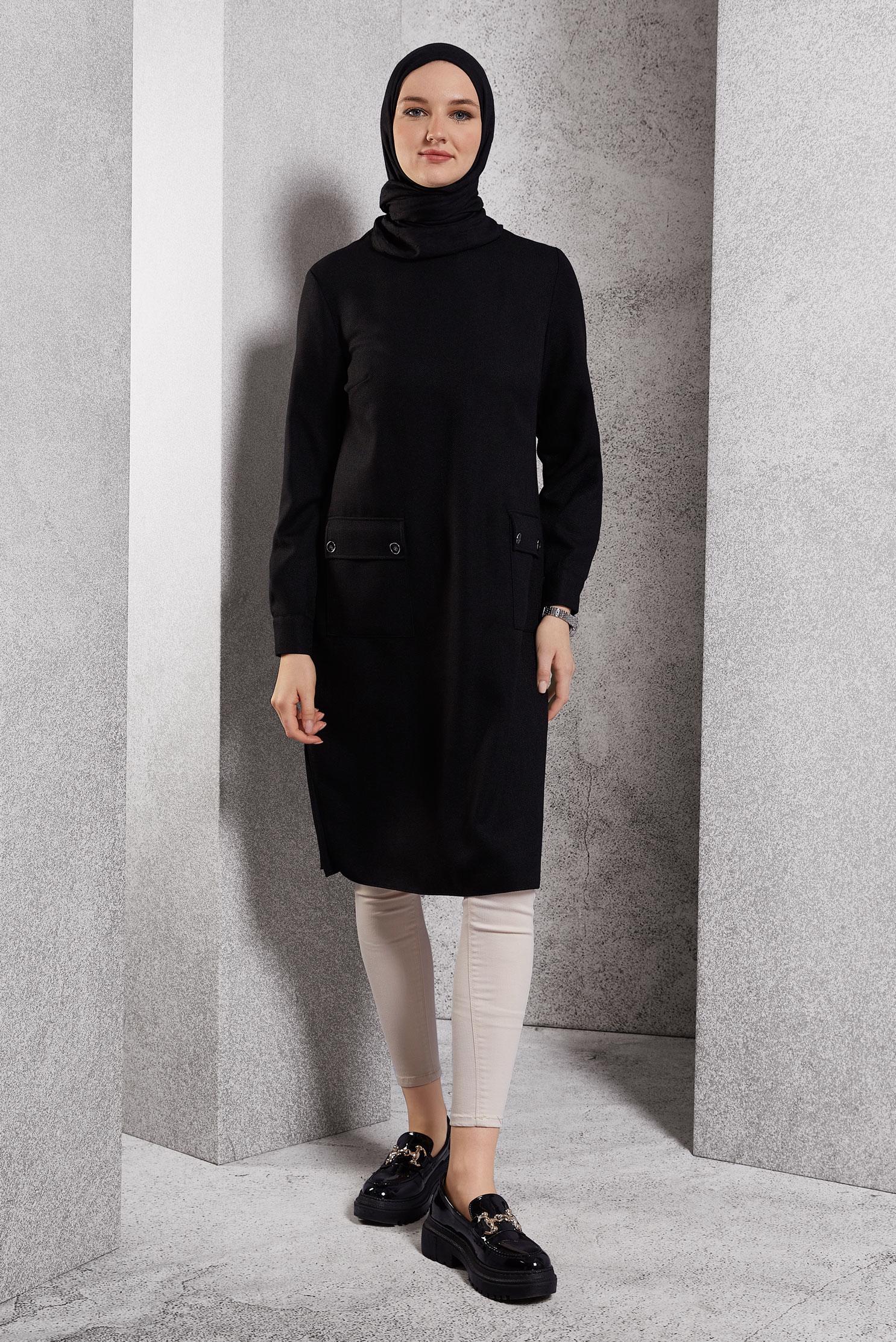 Tesettür giyim SİYAH UZUN TESETTÜR TUNİK 45116