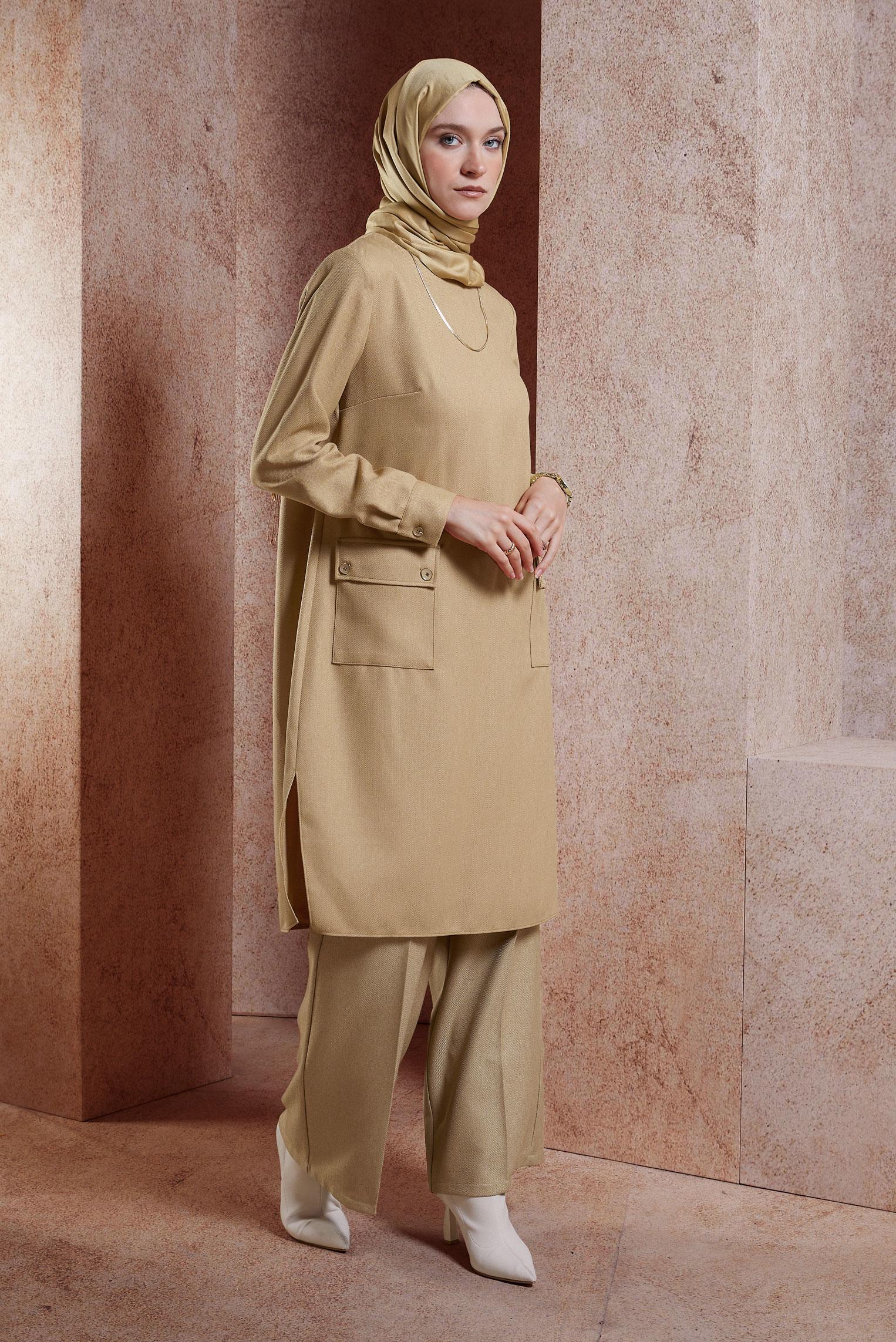 Vêtements hijab BRUN TUNIQUE LONGUE MODESTE 45116