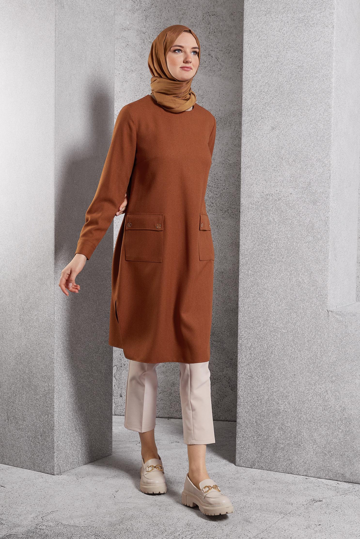 Tesettür giyim TURUNCU UZUN TESETTÜR TUNİK 45116