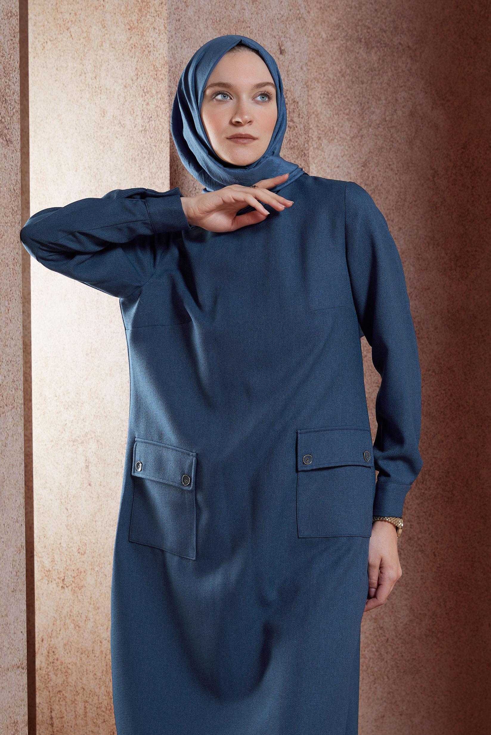 Vêtements hijab BLEU MARINE TUNIQUE LONGUE MODESTE 45116
