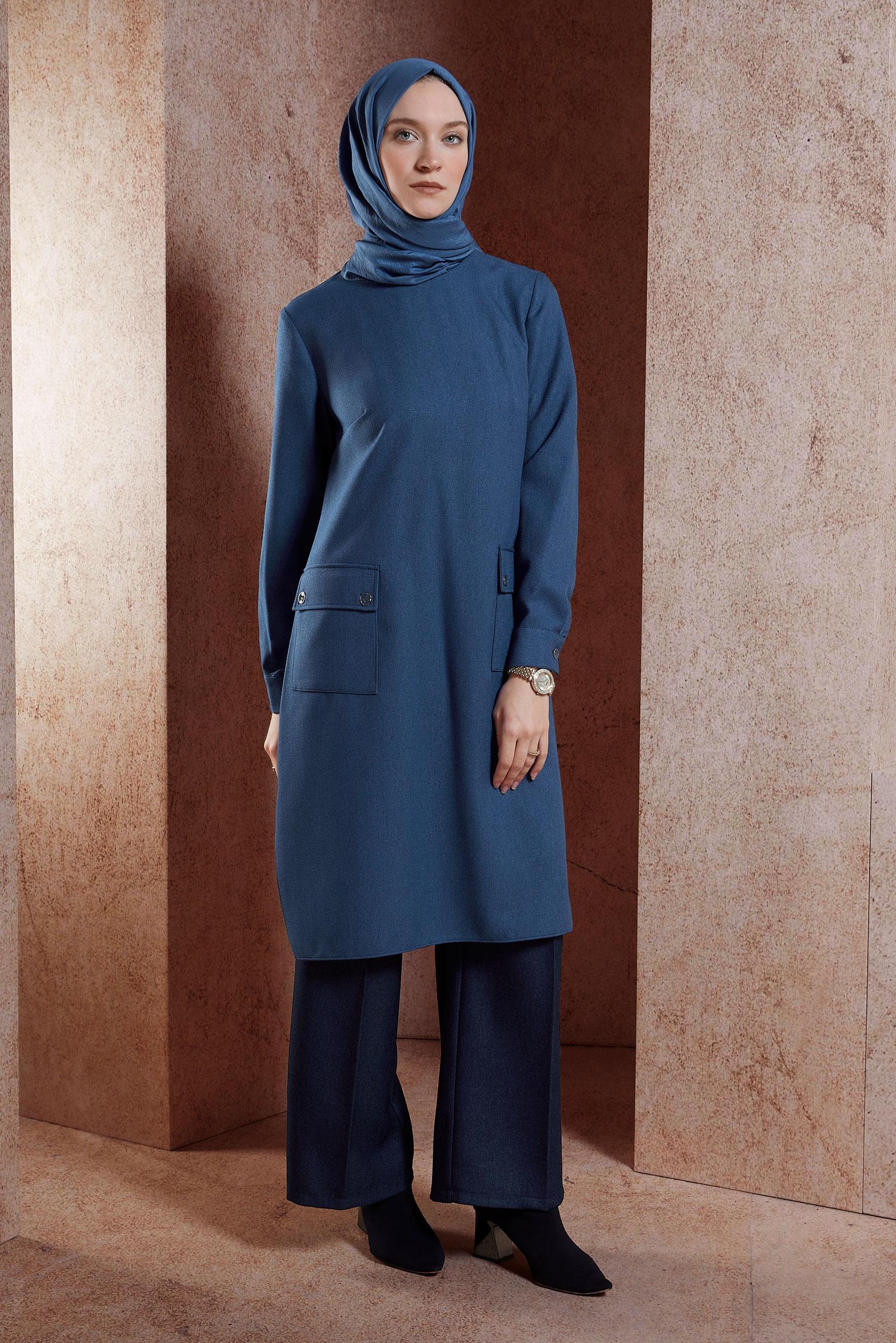 Vêtements hijab BLEU MARINE TUNIQUE LONGUE MODESTE 45116