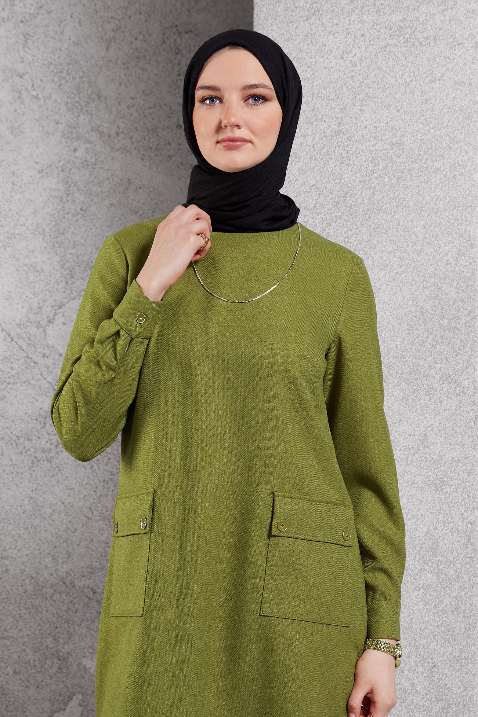 Tesettür giyim YEŞİL UZUN TESETTÜR TUNİK 45116