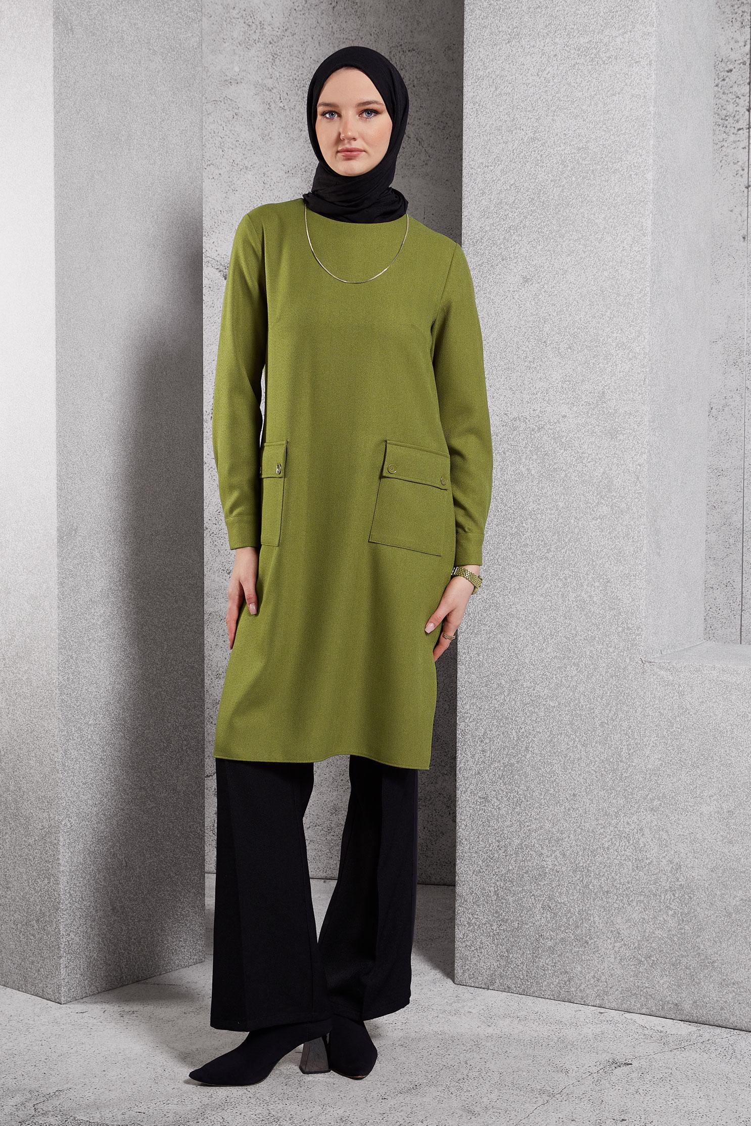 Tesettür giyim YEŞİL UZUN TESETTÜR TUNİK 45116