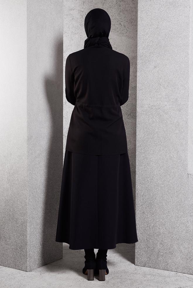 Tesettür giyim SİYAH BAĞCIK DETAYLI TUNİK 45147 - ALVİNA