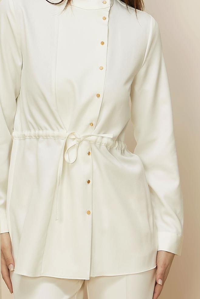 Vêtements hijab BLANC TUNIQUE À LA TAILLE NOUÉE 45147 - ALVİNA