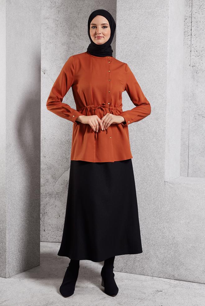 Tesettür giyim TURUNCU BAĞCIK DETAYLI TUNİK 45147 - ALVİNA
