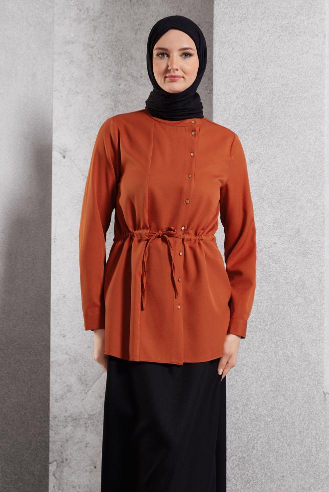 Tesettür giyim TURUNCU BAĞCIK DETAYLI TUNİK 45147 - ALVİNA