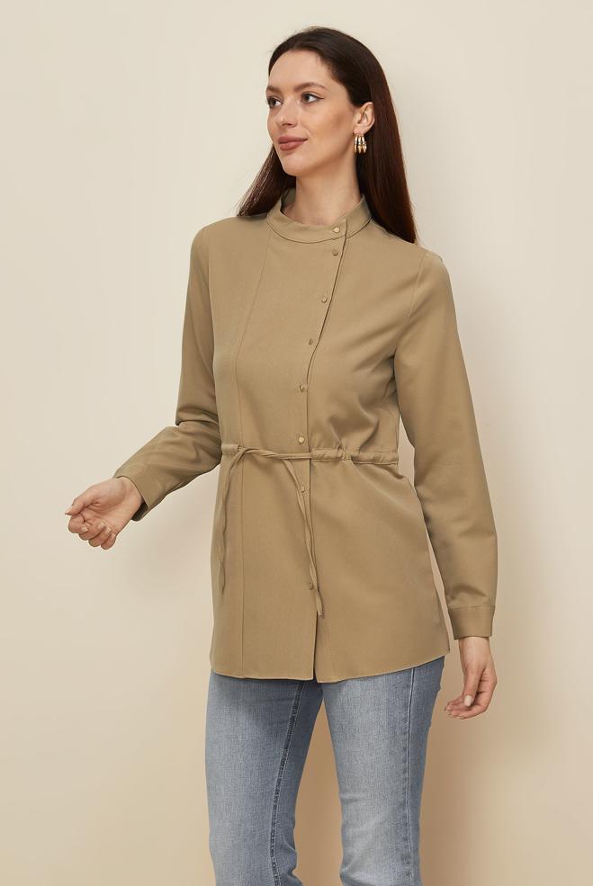 Vêtements hijab SABLE TUNIQUE À LA TAILLE NOUÉE 45147 - ALVİNA