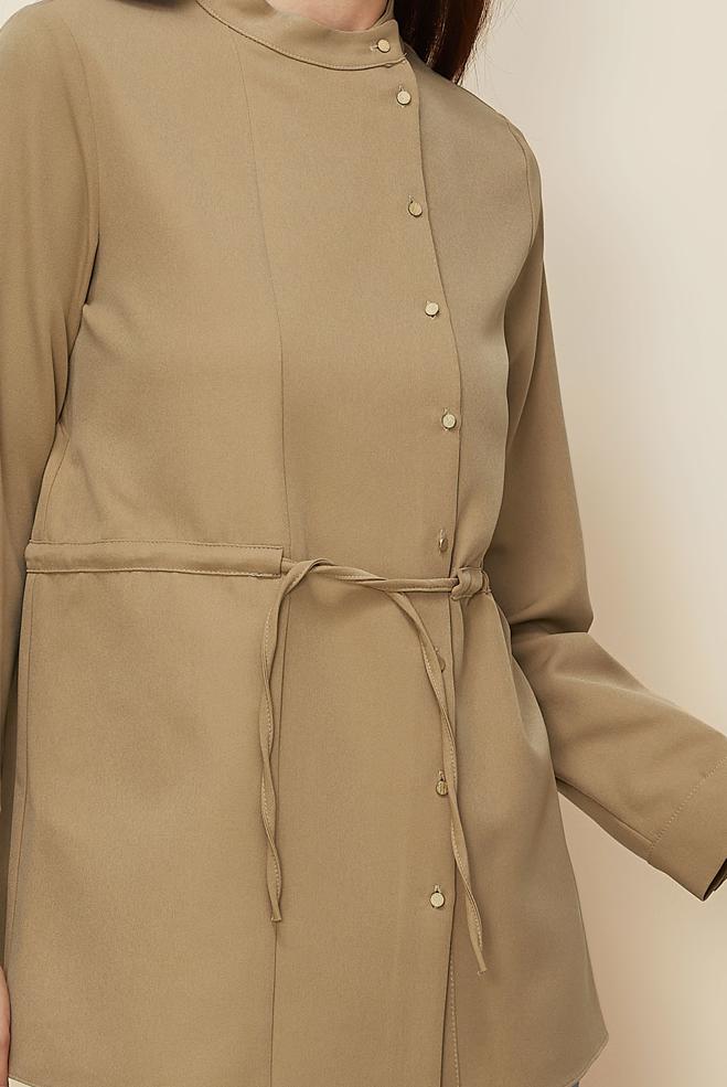 Vêtements hijab SABLE TUNIQUE À LA TAILLE NOUÉE 45147 - ALVİNA