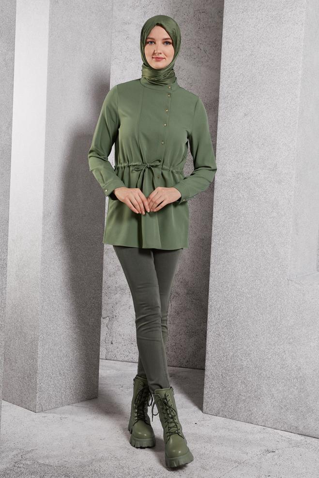 Tesettür giyim YEŞİL BAĞCIK DETAYLI TUNİK 45147 - ALVİNA