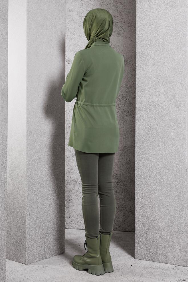 Tesettür giyim YEŞİL BAĞCIK DETAYLI TUNİK 45147 - ALVİNA