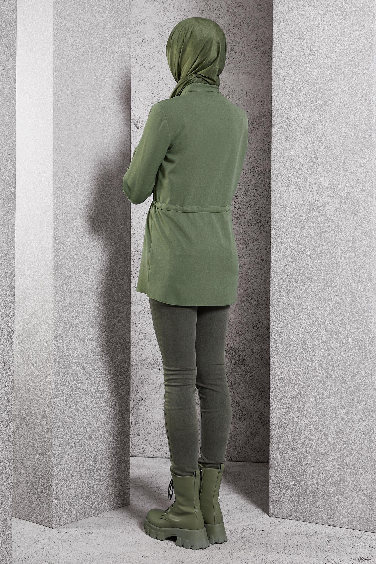 Tesettür giyim YEŞİL BAĞCIK DETAYLI TUNİK 45147