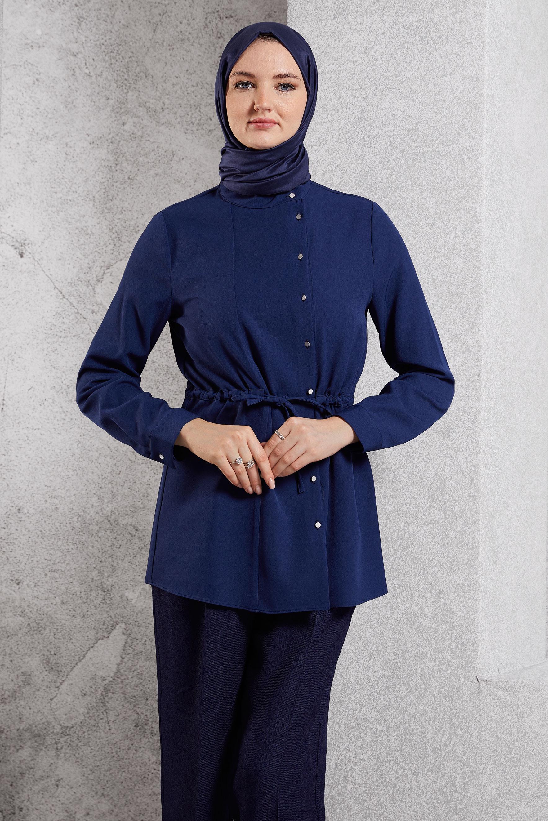 Tesettür giyim LACİVERT BAĞCIK DETAYLI TUNİK 45147