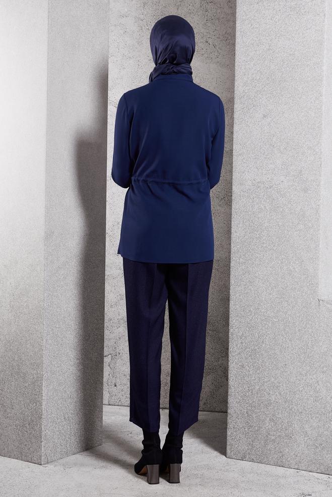 Tesettür giyim LACİVERT BAĞCIK DETAYLI TUNİK 45147 - ALVİNA