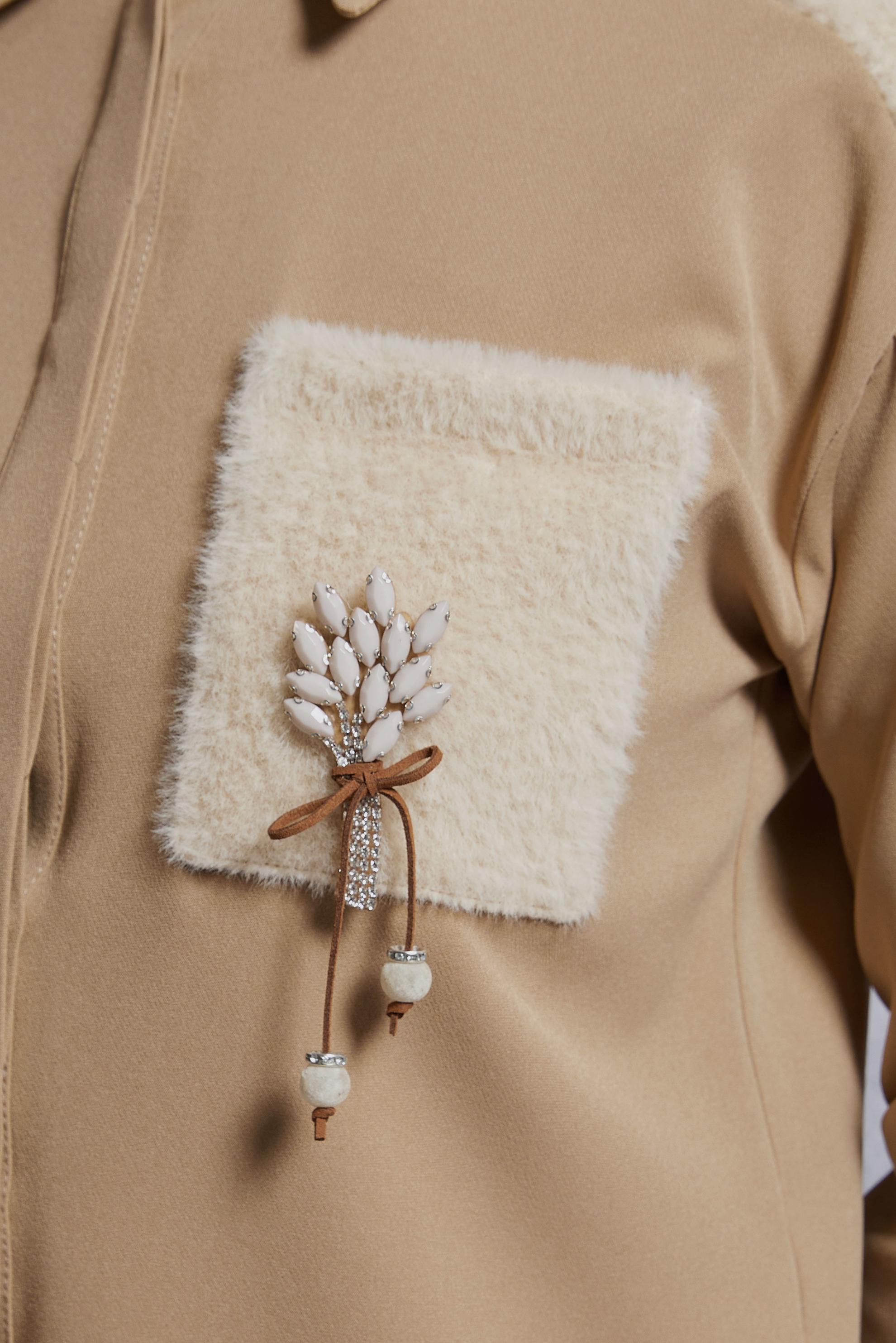 Tesettür giyim KUM BROŞ DETAYLI TESETTÜR TUNİK 45148