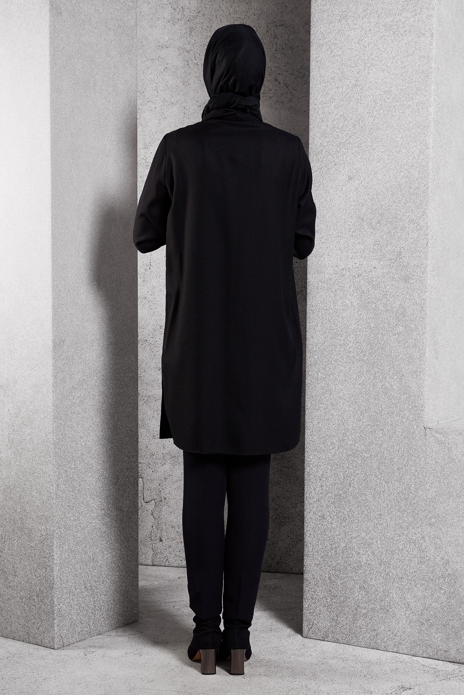 Tesettür giyim SİYAH YAPRAK DESENLİ TUNİK 45149