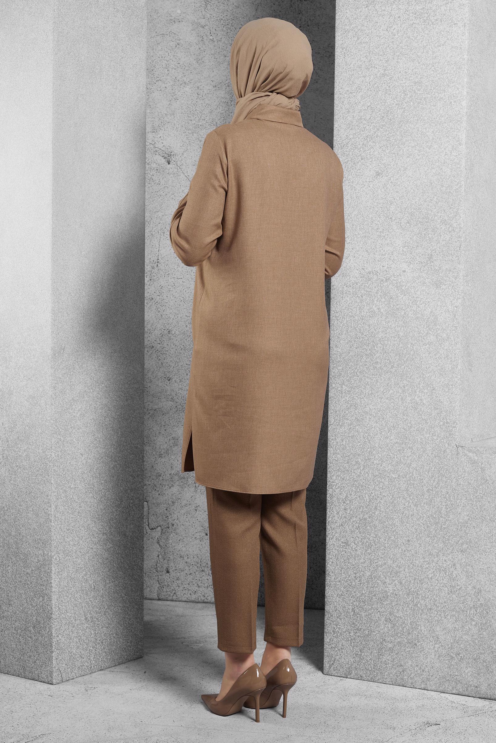 Tesettür giyim KAHVE YAPRAK DESENLİ TUNİK 45149