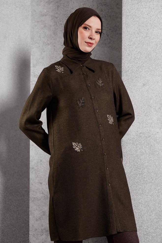 Vêtements hijab  TUNIQUE À MOTIF FEUILLES 45149 - ALVİNA