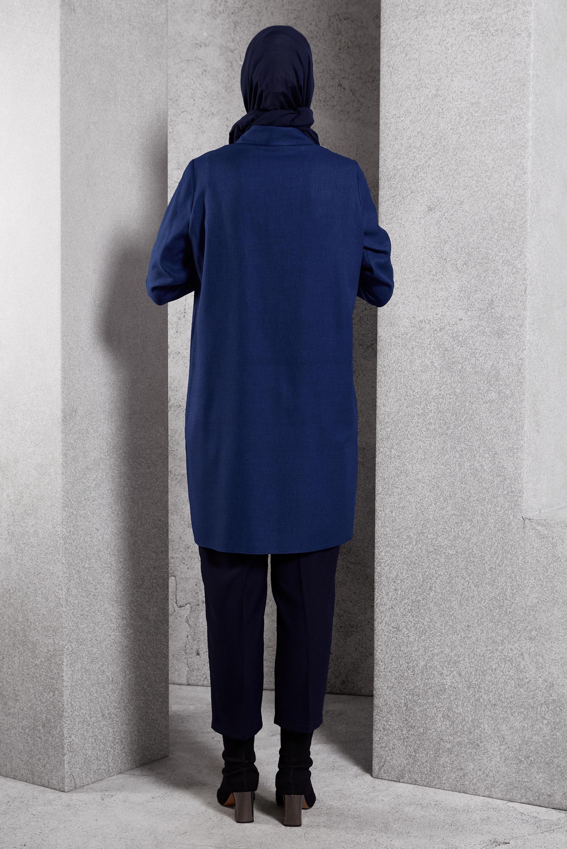 Tesettür giyim LACİVERT YAPRAK DESENLİ TUNİK 45149